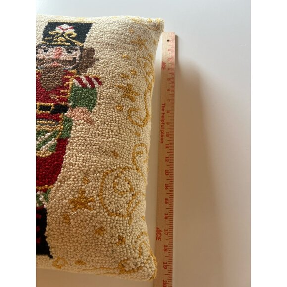 Peking Handicraft Holiday Magic Nutcracker gold wool hook pillow velvet 14x20" - Picture 7 of 9